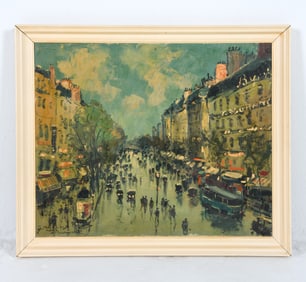 20TH C. PARISIAN STREET SCENE O/C PAINTING