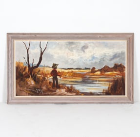 20TH CENTURY DANISH FISHING LANDSCAPE O/C PAINTING
