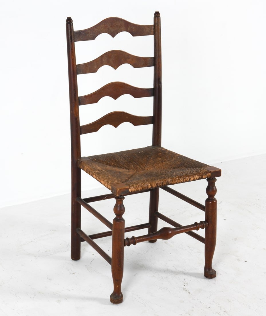 19TH C. OAK & RUSH LADDER BACK CHAIR (1 of 13)