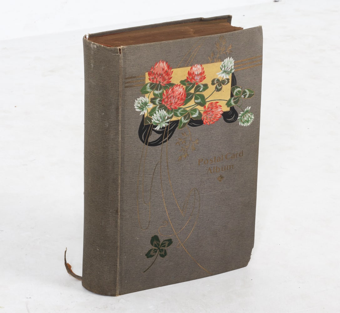 ANTIQUE POSTCARDS IN VINTAGE SCRAP BOOK (1 of 18)