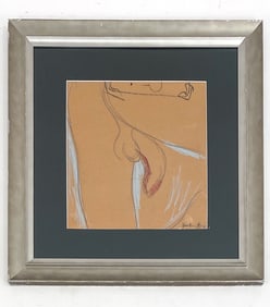 VICTOR HUGO (1942-1993) ABSTRACT NUDE MIXED MEDIA