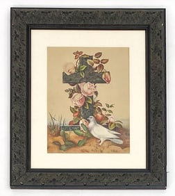 FLOWERS CROSS AND DOVE EASTER PAINTING