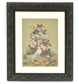FLOWERS CROSS AND DOVE EASTER PAINTING