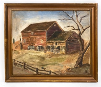 20TH C. FARM SCENE LANDSCAPE O/B