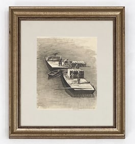1963 INK DRAWING OF BOATS