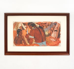 NATIVE AMERICAN ILLUSTRATION OIL PAINTING