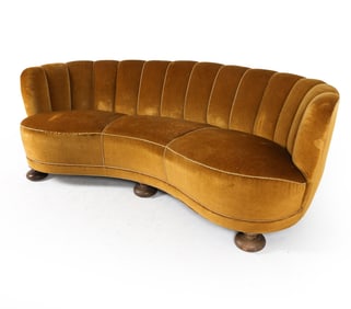 MID-CENTURY DANISH MOHAIR BANANA SOFA C. 1960S