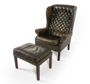 CHESTERFIELD STYLE LEATHER WINGBACK CHAIR