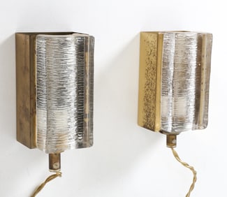 PAIR VITRIKA DANISH GLASS & BRASS SCONCES