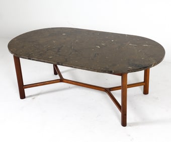 MID-CENTURY SCANDINAVIAN MARBLE TOP COFFEE TABLE