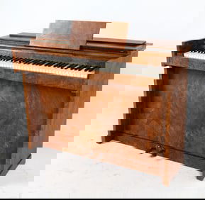 ANDREAS CHRISTENSEN WALNUT BURL SPINET PIANO