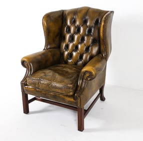 CHESTERFIELD STYLE LEATHER WINGBACK LOUNGE CHAIR