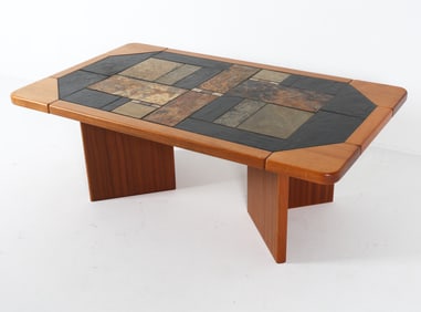 DANISH TEAK & STONE COFFEE TABLE C. 1970S