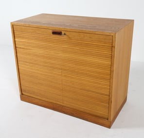 DANISH OAK TAMBOUR DOOR FLAT FILE CABINET C. 1960S