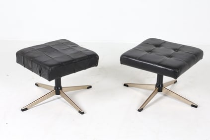 MID-CENTURY DANISH BLACK LEATHER OTTOMANS