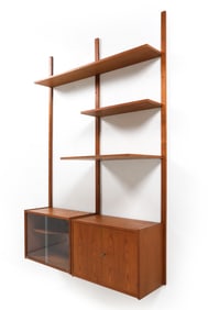 DANISH TEAK WALL SHELF CABINET SYSTEM C. 1960S
