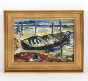 MID-CENTURY SCANDINAVIAN ABSTRACT BOAT O/C