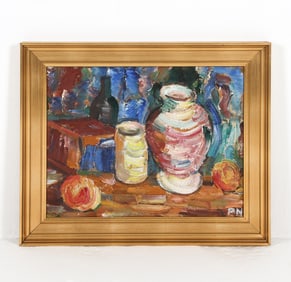 MID-CENTURY SCANDINAVIAN ABSTRACT STILL LIFE O/C
