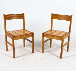 PAIR CHARLOTTE PERRIAND STYLE PINE DINING CHAIRS