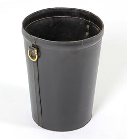 VINTAGE LEATHER & BRASS BUCKLE WASTE PAPER BASKET