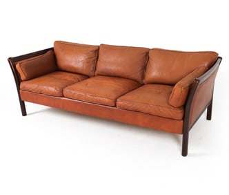 DANISH BEECH & LEATHER SOFA C. 1960S
