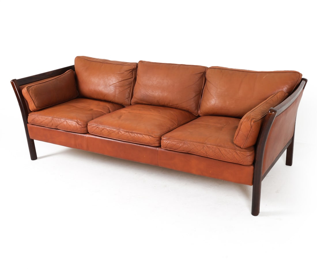 DANISH BEECH & LEATHER SOFA C. 1960S (1 of 17)