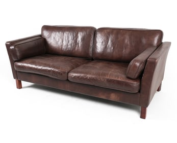 DANISH BROWN LEATHER SOFA C. 1970S