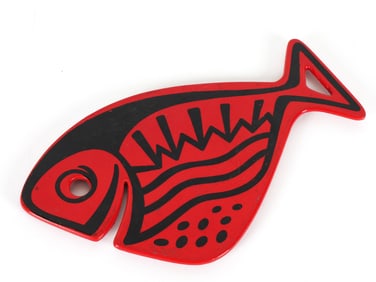 VINTGE VOSS DANISH ENAMEL CAST IRON FISH TRIVET
