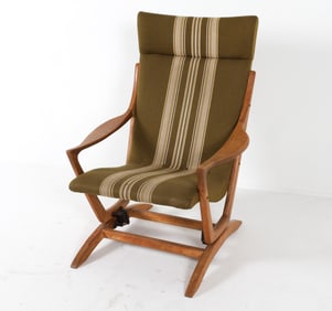 DANISH OAK & WOOL ROCKING CHAIR C. 1970S