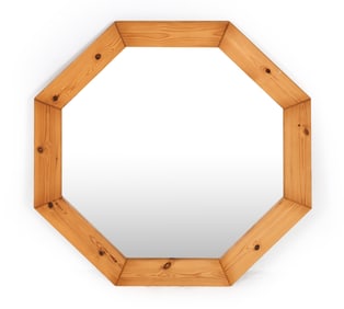 SWEDISH OCTAGONAL PINE WALL MIRROR C. 1970S