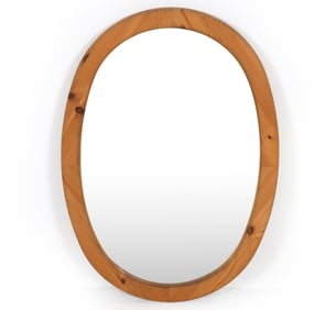 SWEDISH PINE OVAL WALL MIRROR C. 1970S
