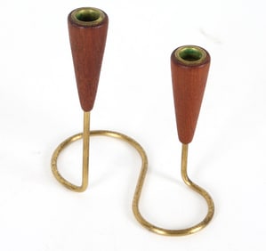 DANISH TEAK & BRASS CANDLEHOLDER C. 1960S