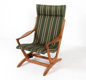 DANISH OAK & WOOL PLATFORM ROCKING CHAIR C. 1960S