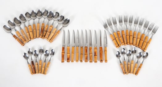 VINTAGE JAPANESE BAMBOO FLATWARE GROUPING