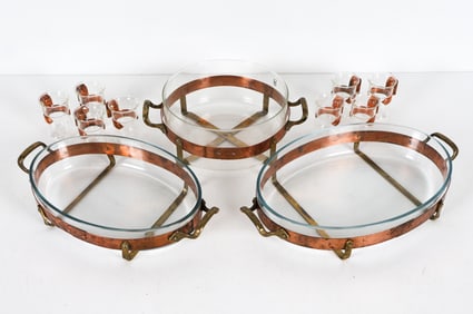 NILSJOHAN SWEDEN GLASS & COPPER DISH & CUP SET