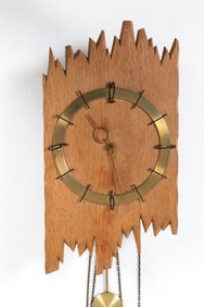 GERMAN OAK & BRASS WALL CLOCK C. 1960S