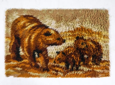 VINTAGE DANISH WOOL SHAG BEAR RUG C. 1970S