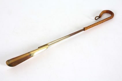 VINTAGE SCANDINAVIAN BRASS & LEATHER SHOEHORN