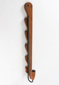 MID-CENTURY OAK & IRON TRAMMEL CANDLE HOLDER