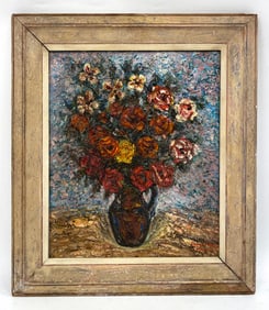 RIVERA (MEXICO) IMPRESSIONIST FLOWERS O/B