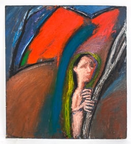 20TH C. ABSTRACT PORTRAIT OIL ON BOARD