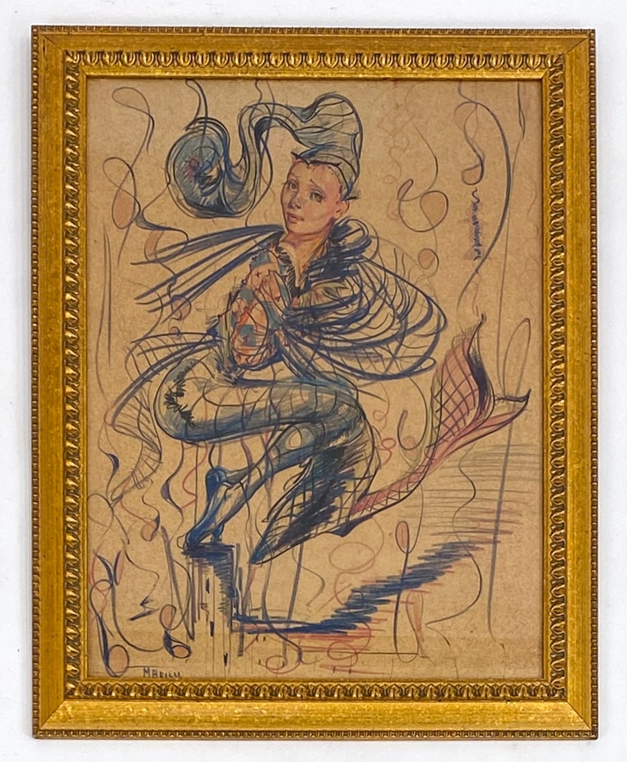 M. BRILLI PASTEL DRAWING: depiction of a mermaid. Signed lower left. Dimensions: (Frame) H 30.25" x W 23.75" (Sight) H 25.5" x W 19" Condition: Some scuffs and paint loss to frame.