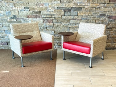 PAIR STEELCASE COALESSE LOUNGE CHAIRS W/SIDE TABLE