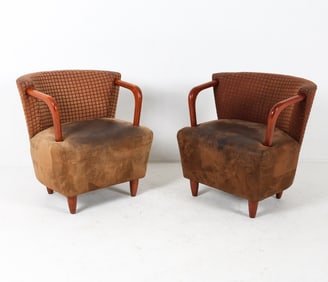PAIR DANISH BEECH LOUGE CHAIRS