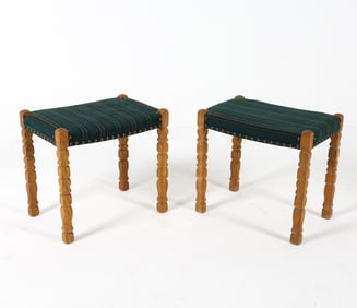 HENNING KJAERNULF STYLE DANISH OAK STOOLS C. 1960S