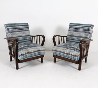 PAIR OF SCANDINAVIAN BEECH LOUNGE CHAIRS C. 1960S