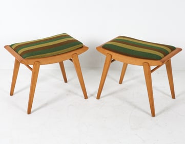 PAIR OF SCANDINAVIAN BEECH & WOOL STOOLS C. 1960S