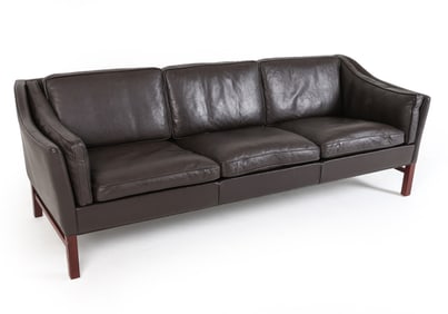 DANISH BEECH & LEATHER SOFA C. 1970S