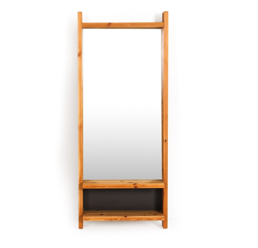 SCANDINAVIAN PINE WALL MIRROR SHELF C. 1970S (1 of 13)
