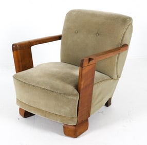 ART DECO SCANDINAVIAN WALNUT LOUNGE CHAIR C. 1940S